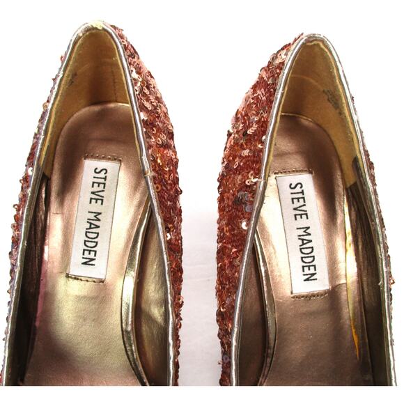 STEVE MADDEN Rose Gold Sequined Glitter Platform High Heel Pumps Sz 6.5 - Picture 5 of 10